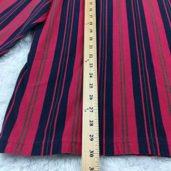 Eddie Bauer Mens Shirt‎ Henley Long Sleeve Red Blue Stripes Pullover L - Picture 9 of 13